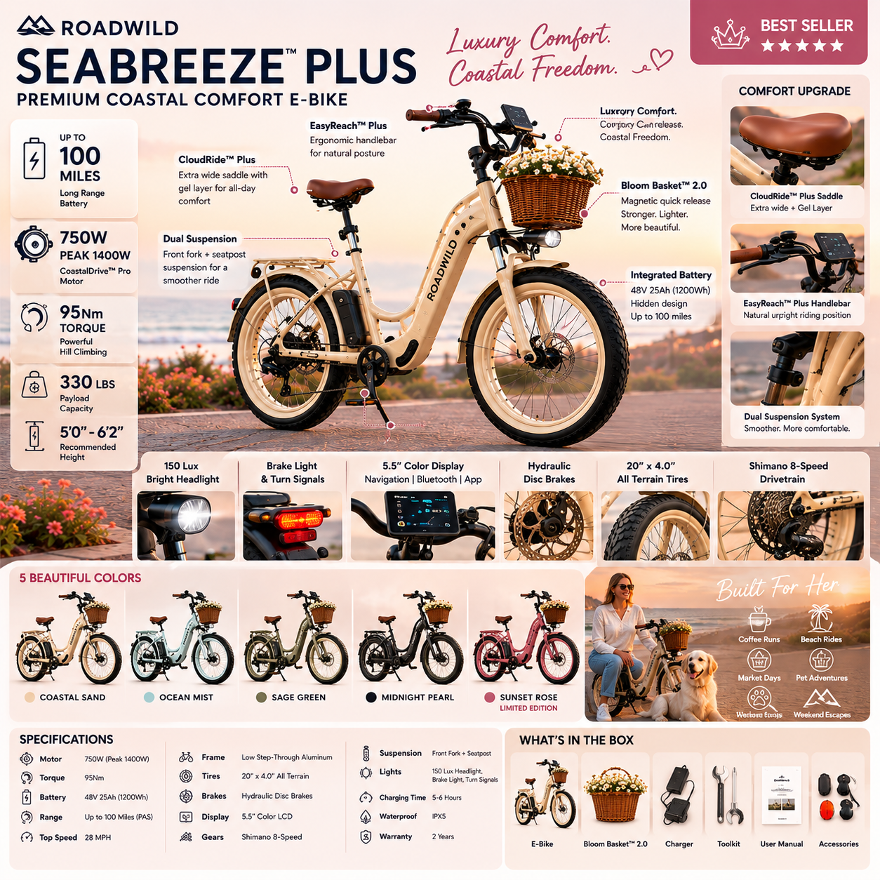 ROADWILD SEABREEZE™ PLUS Premium Coastal Comfort E-Bike