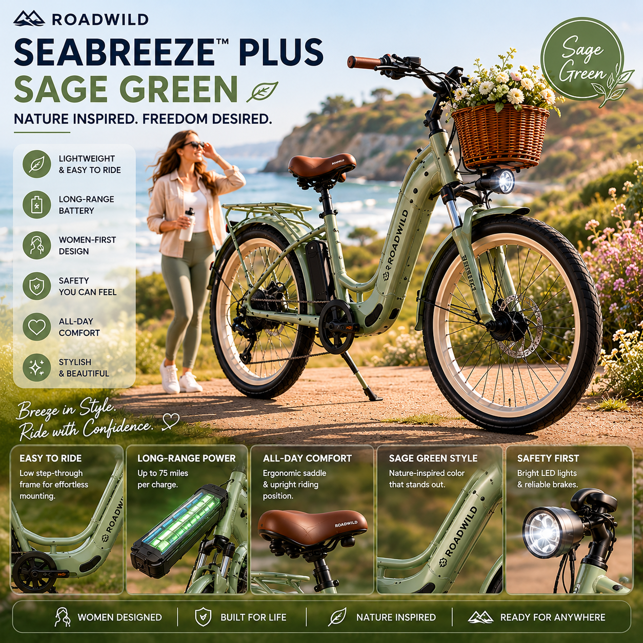 ROADWILD SEABREEZE™ PLUS Premium Coastal Comfort E-Bike