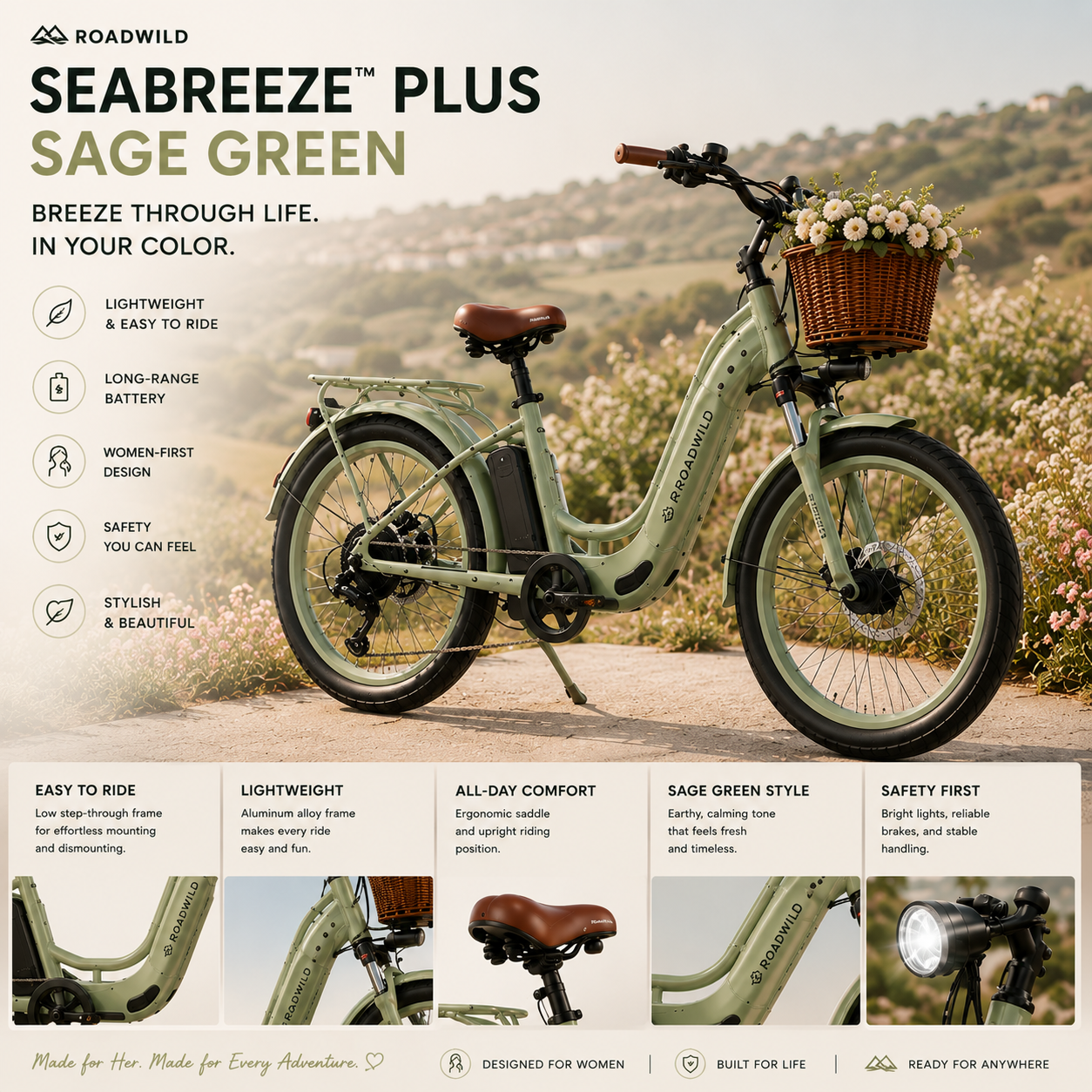ROADWILD SEABREEZE™ PLUS Premium Coastal Comfort E-Bike