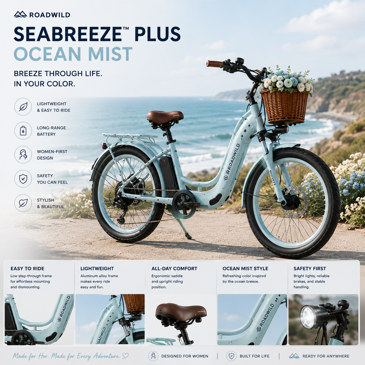 ROADWILD SEABREEZE™ PLUS Premium Coastal Comfort E-Bike