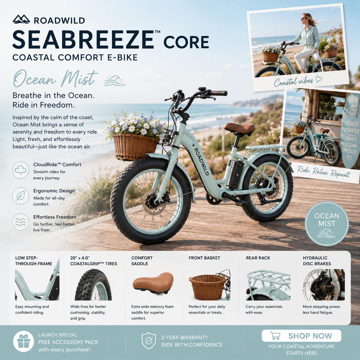 ROADWILD SEABREEZE™ CORE Coastal Comfort E-Bike