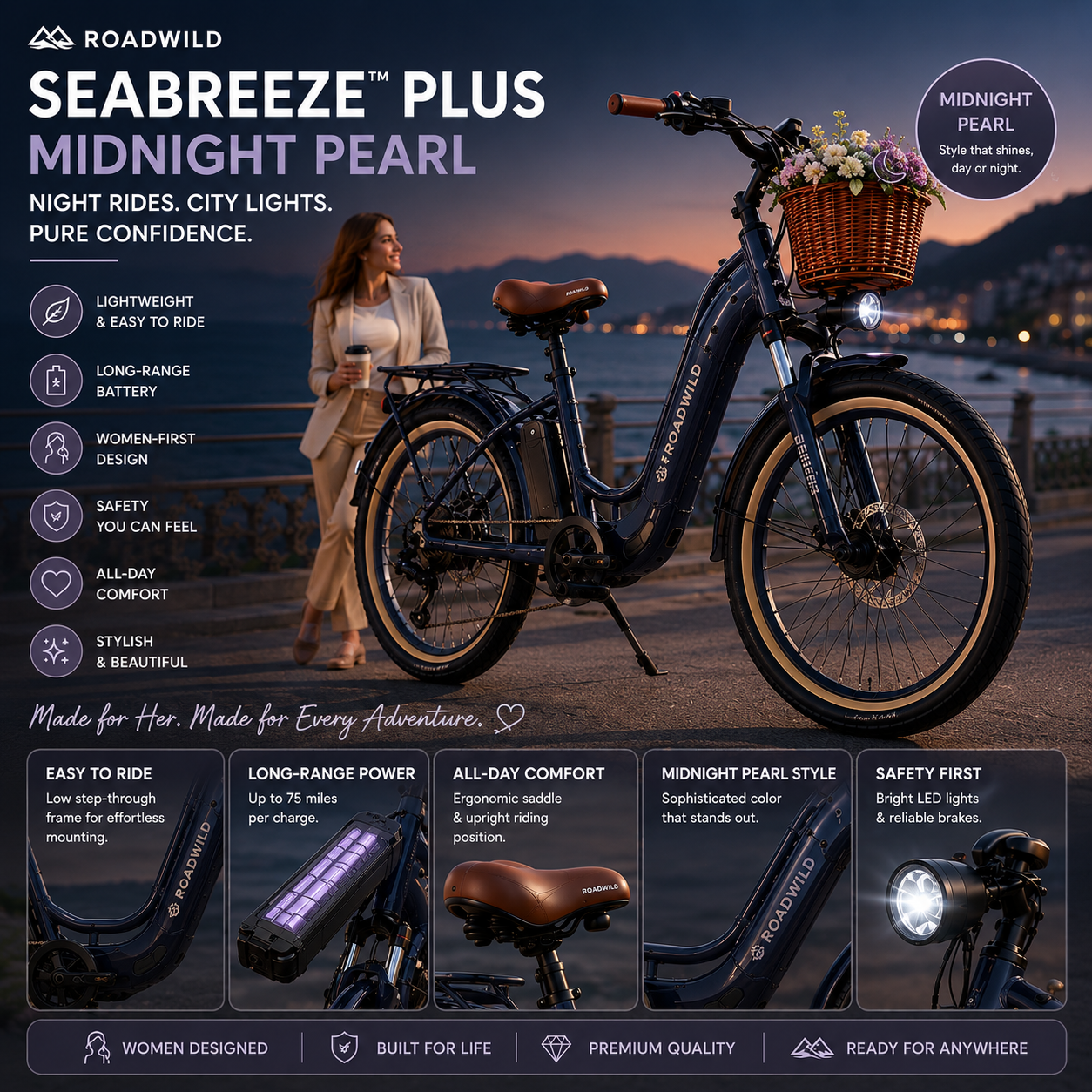 ROADWILD SEABREEZE™ PLUS Premium Coastal Comfort E-Bike