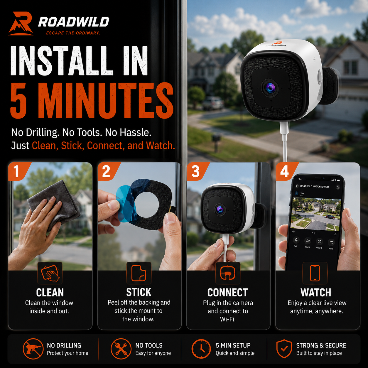 ROADWILD WATCHTOWER 2K Window Camera - Side View
