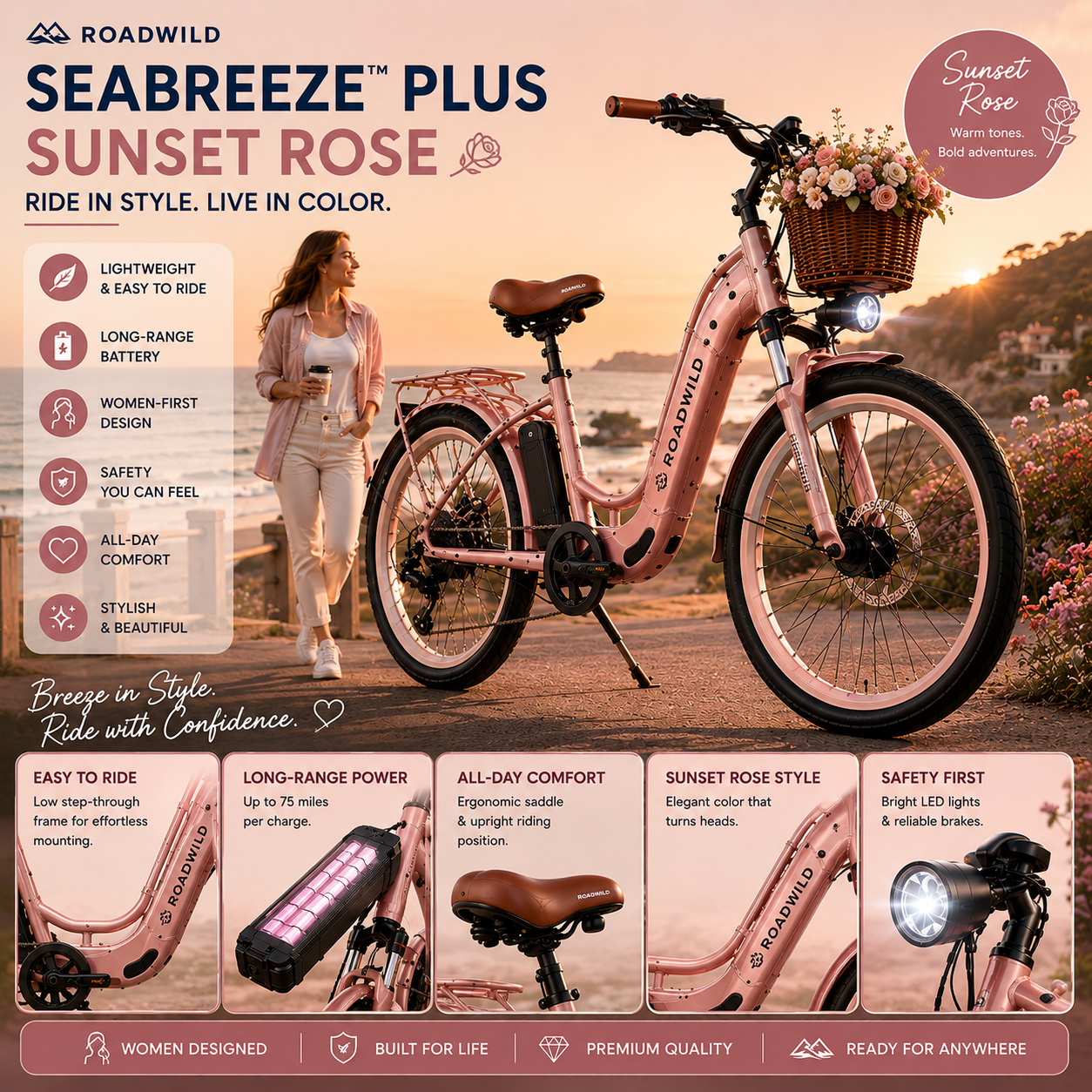 ROADWILD SEABREEZE™ PLUS Premium Coastal Comfort E-Bike