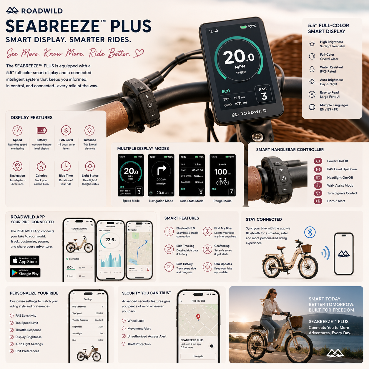 ROADWILD SEABREEZE™ PLUS Premium Coastal Comfort E-Bike