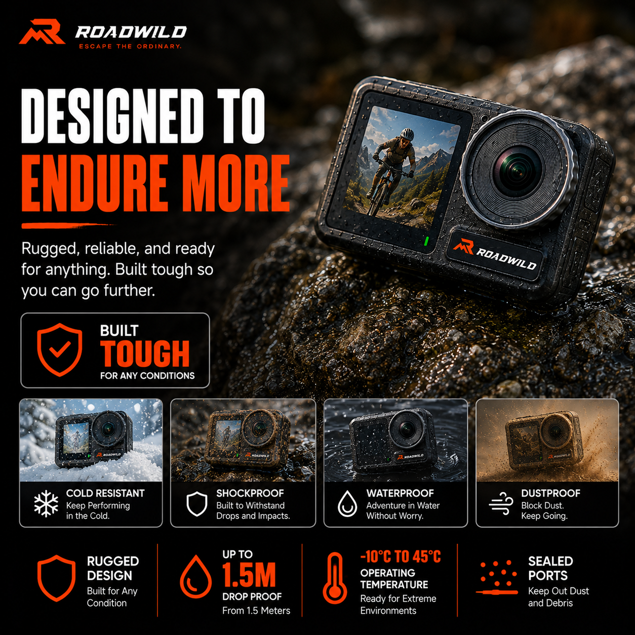 ROADWILD TRAILCAPTURE Adventure Action Camera - Back View