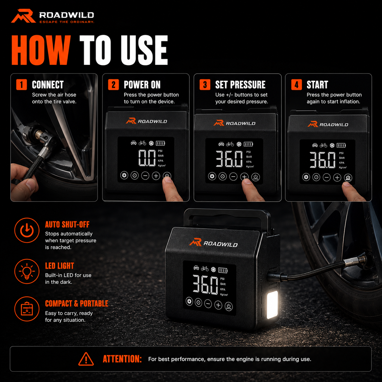ROADWILD AIRRESCUE 4-IN-1 Emergency Inflator - Color Options