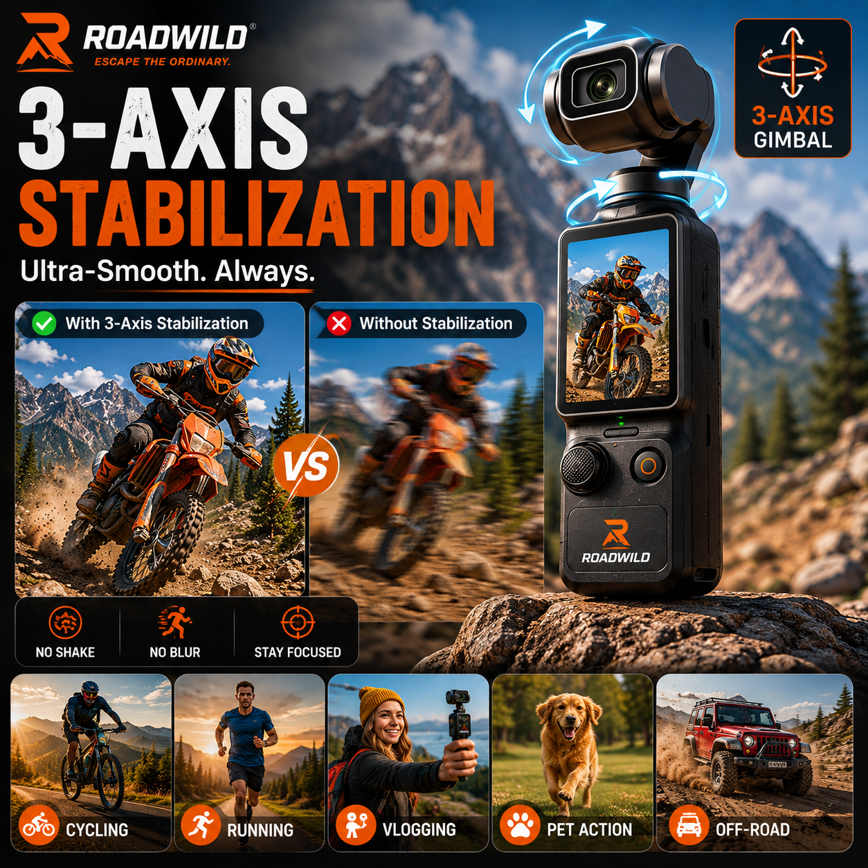 ROADWILD TRAILMUSE 4K Pocket Gimbal Camera - Top View