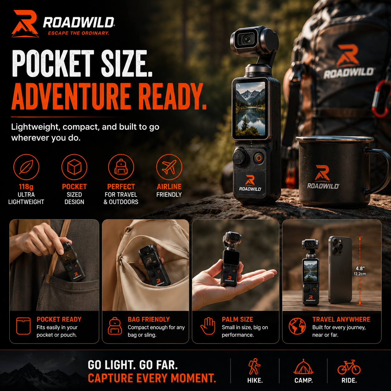 ROADWILD TRAILMUSE 4K Pocket Gimbal Camera - Lifestyle