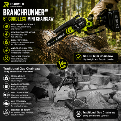 ROADWILD BRANCHRUNNER 6" Cordless Mini Chainsaw - Specifications