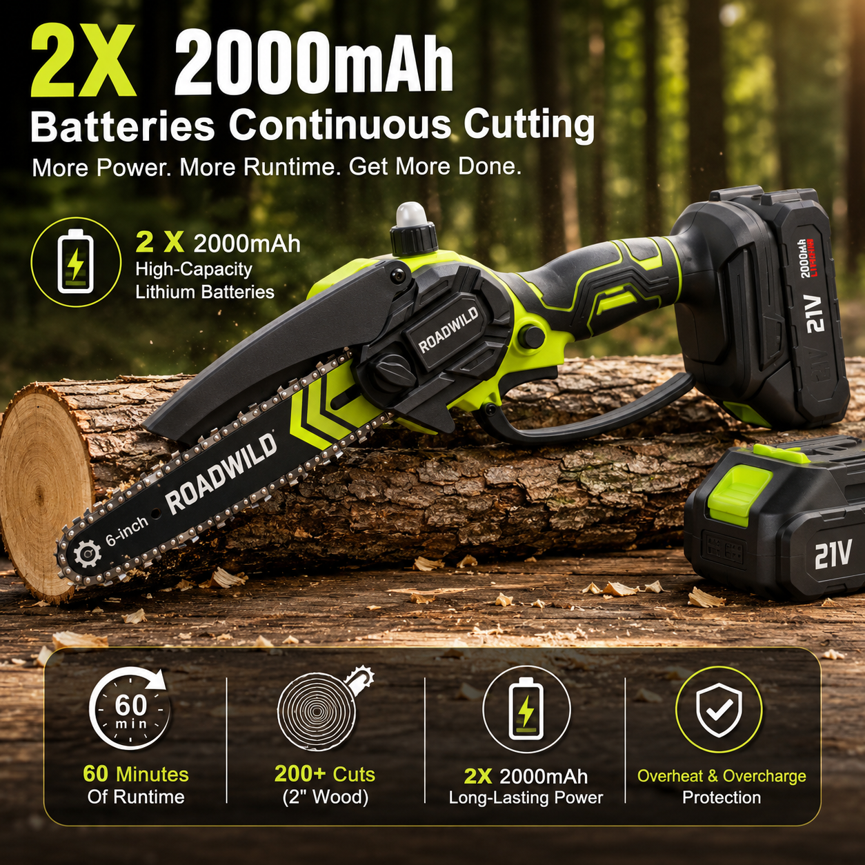 ROADWILD BRANCHRUNNER 6" Cordless Mini Chainsaw - Side View