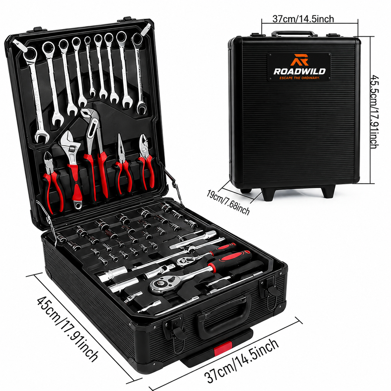 ROADWILD 899-Piece Tool Set - High-Capacity Portable Metal Tool Case,Wheeled Mobile Tool Cabinet, and 4-Tier Aluminum Alloy Storage Unit- A Complete Kit for Mechanical Repair & Home Maintenance