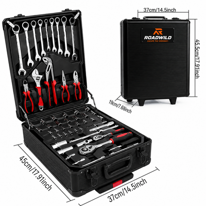 ROADWILD 899-Piece Tool Set - High-Capacity Portable Metal Tool Case,Wheeled Mobile Tool Cabinet, and 4-Tier Aluminum Alloy Storage Unit- A Complete Kit for Mechanical Repair & Home Maintenance