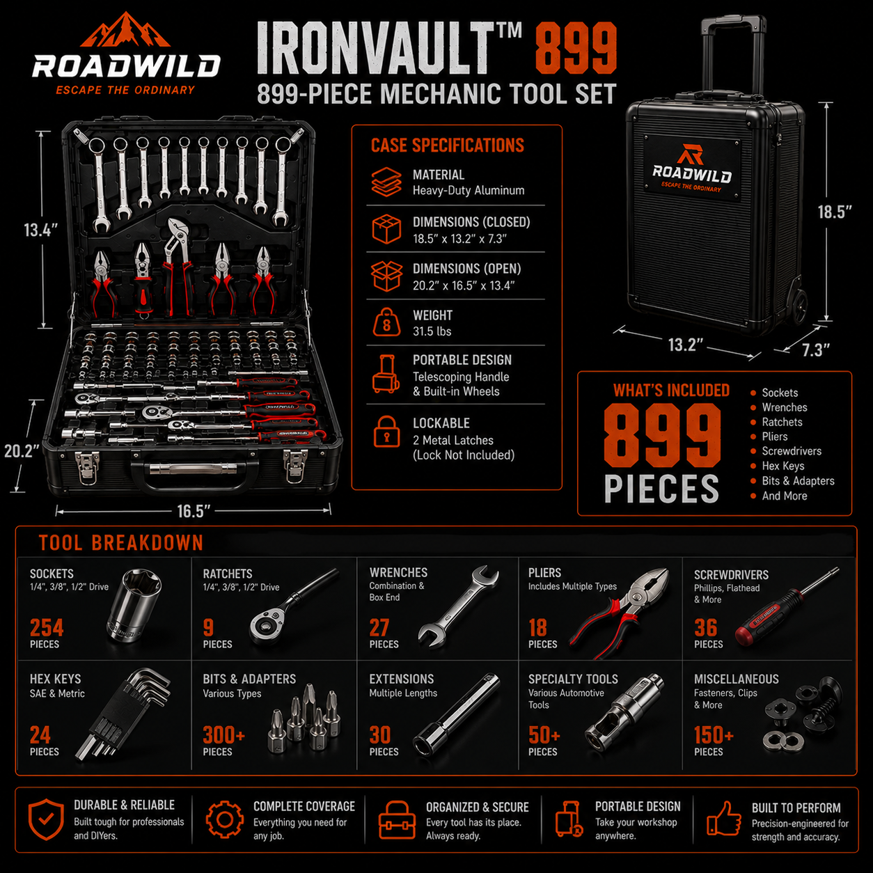 ROADWILD IRONVAULT™ 899-Piece Mobile Tool System