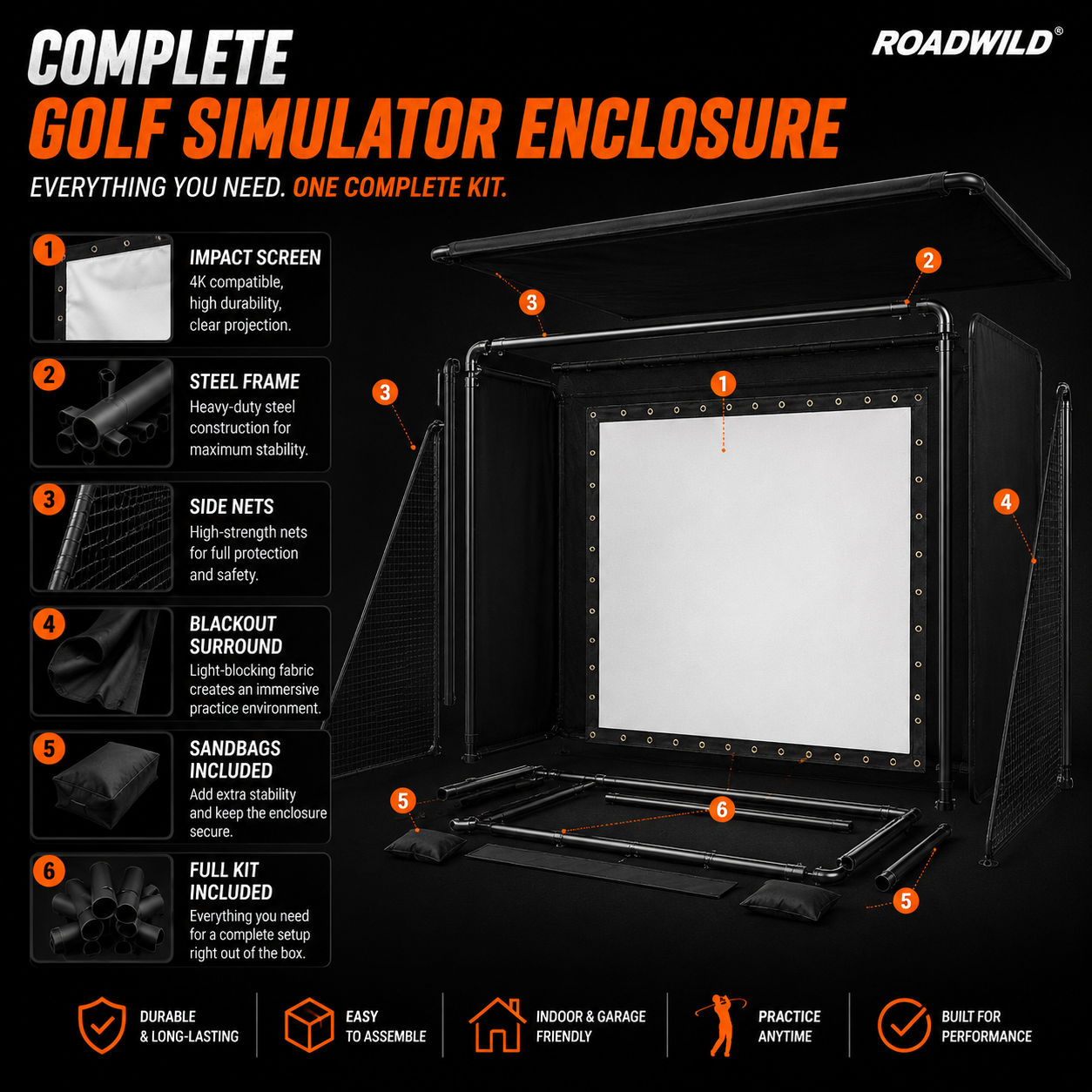 ROADWILD FAIRWAYDOME™ Home Golf Simulator Enclosure