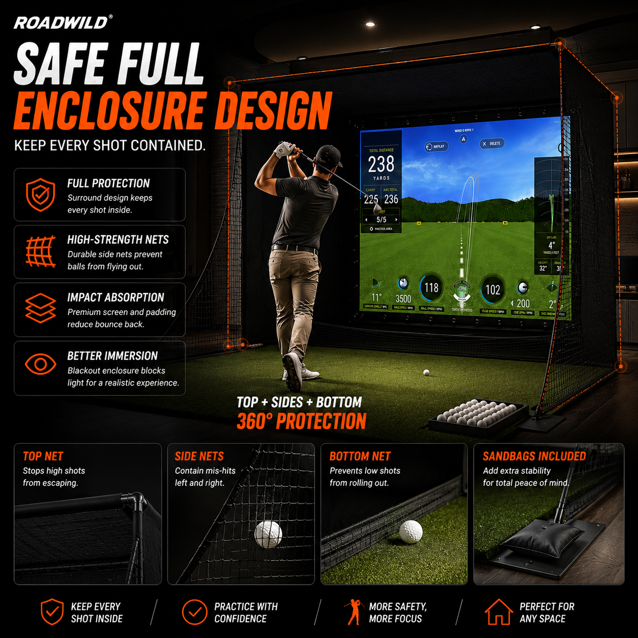 ROADWILD FAIRWAYDOME™ Home Golf Simulator Enclosure