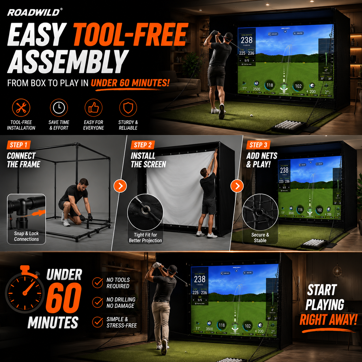 ROADWILD FAIRWAYDOME™ Home Golf Simulator Enclosure