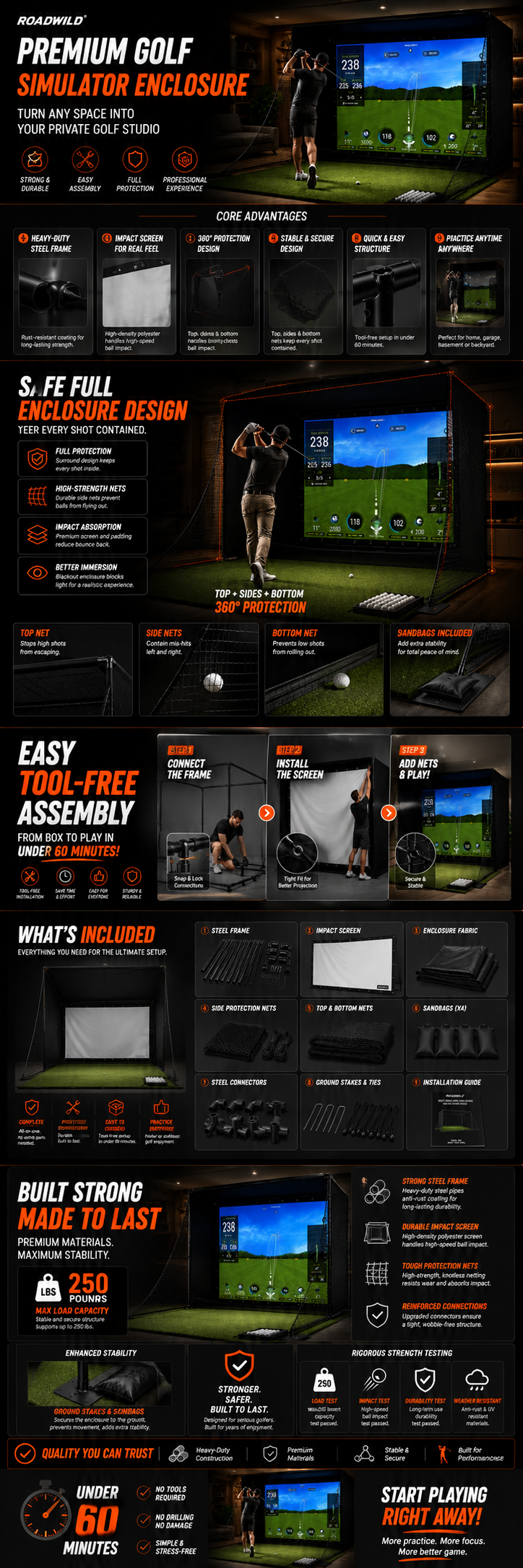 ROADWILD FAIRWAYDOME™ Home Golf Simulator Enclosure
