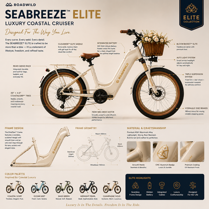 ROADWILD SEABREEZE™ ELITE Luxury Coastal Comfort E-Bike