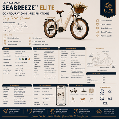 ROADWILD SEABREEZE™ ELITE Luxury Coastal Comfort E-Bike