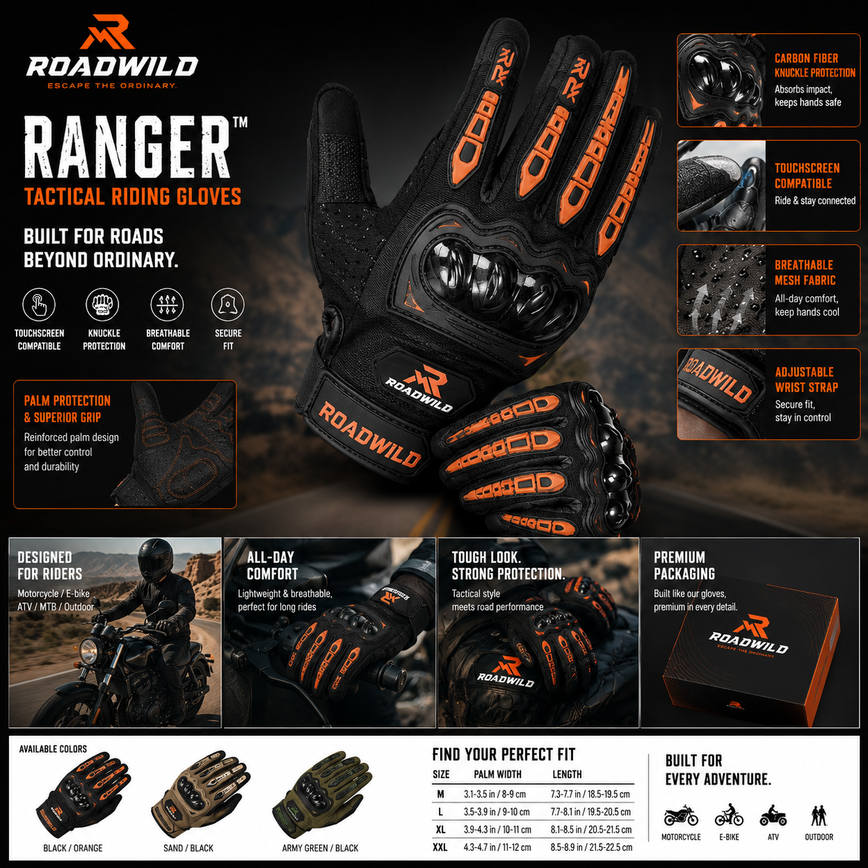ROADWILD RANGER Tactical Riding Gloves - Main View