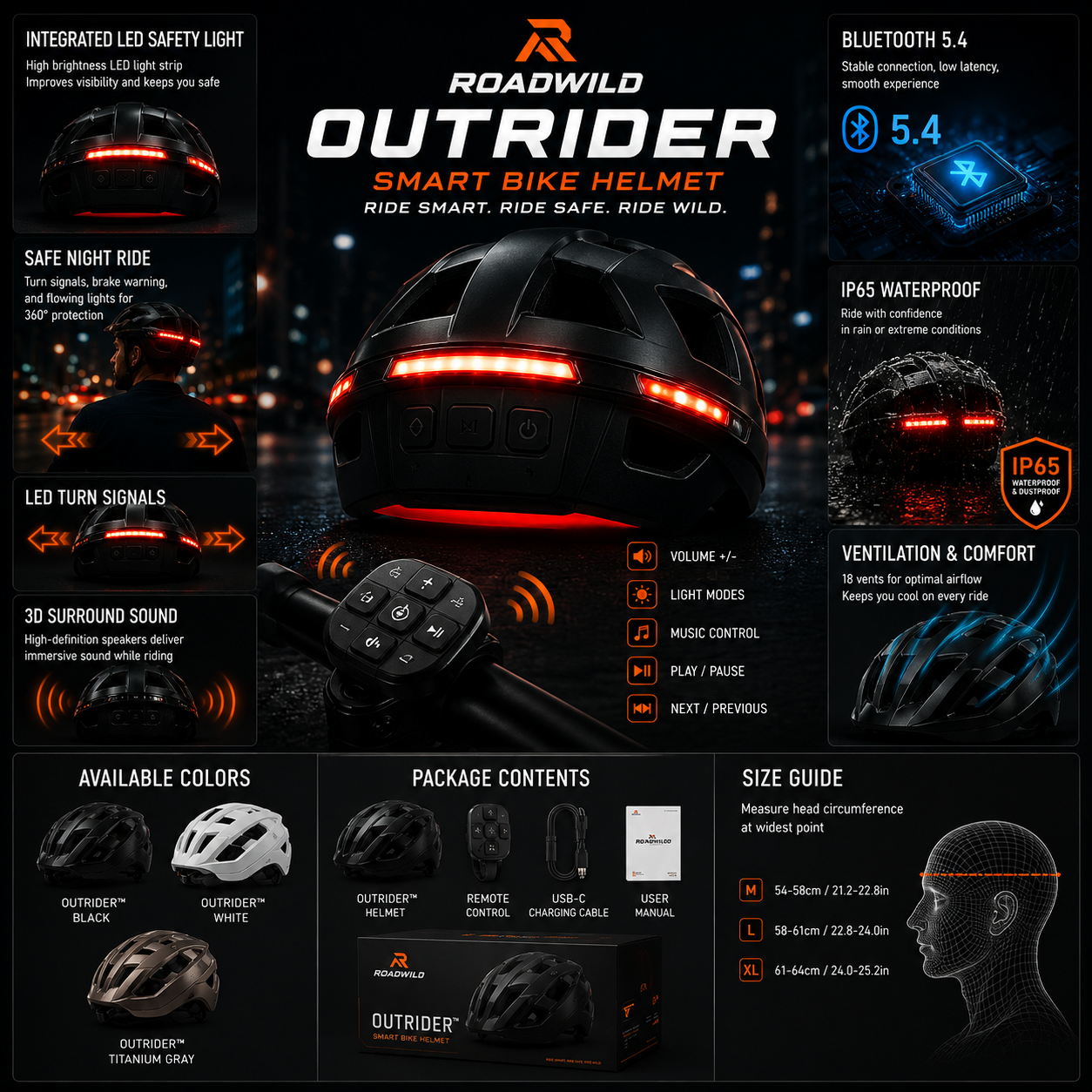 ROADWILD OUTRIDER Bluetooth Bike Helmet - Top View