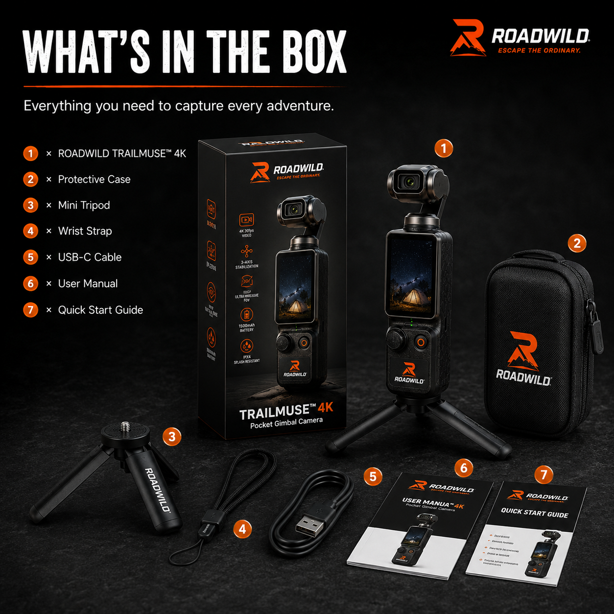 ROADWILD TRAILMUSE 4K Pocket Gimbal Camera - Back View
