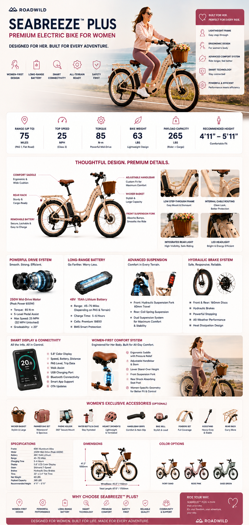 ROADWILD SEABREEZE™ PLUS Premium Coastal Comfort E-Bike