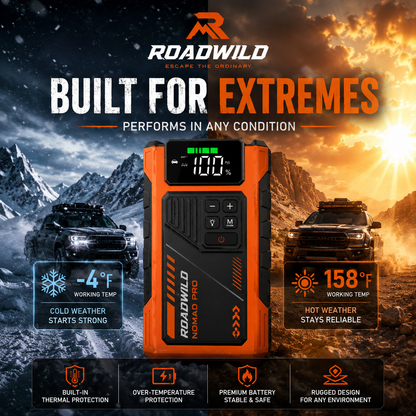 ROADWILD NOMAD PRO 5000A Jump Starter & Air Compressor - Side View