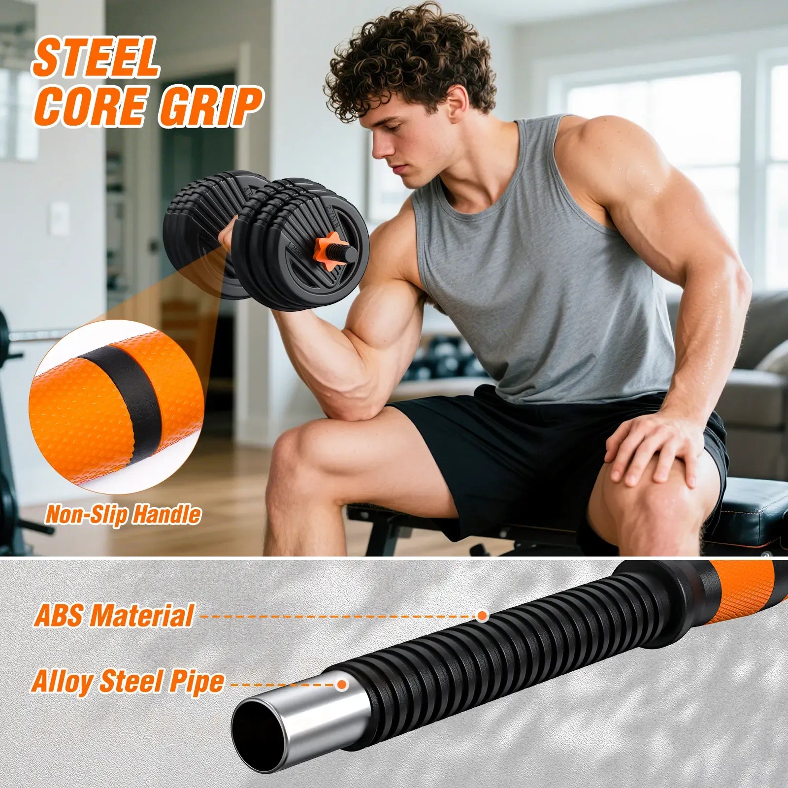 ROADWILD 5 in 1 Adjustable Dumbbell set, 55/66/88lbs Wei... - Side View